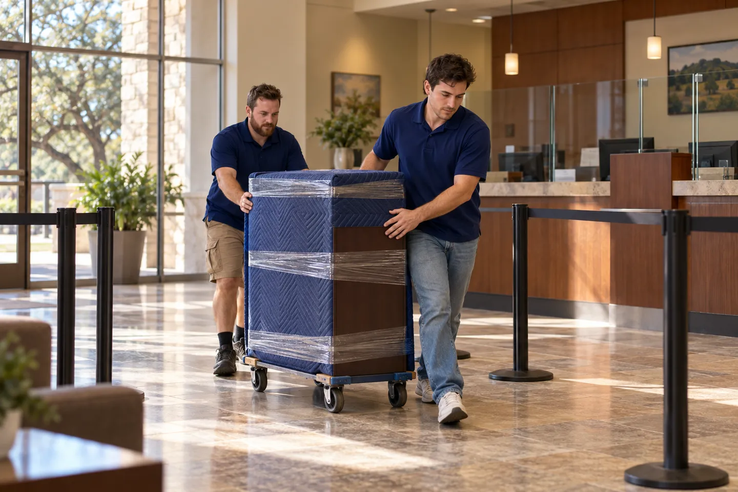 Bank Branch moving in San Antonio: moving crew at work