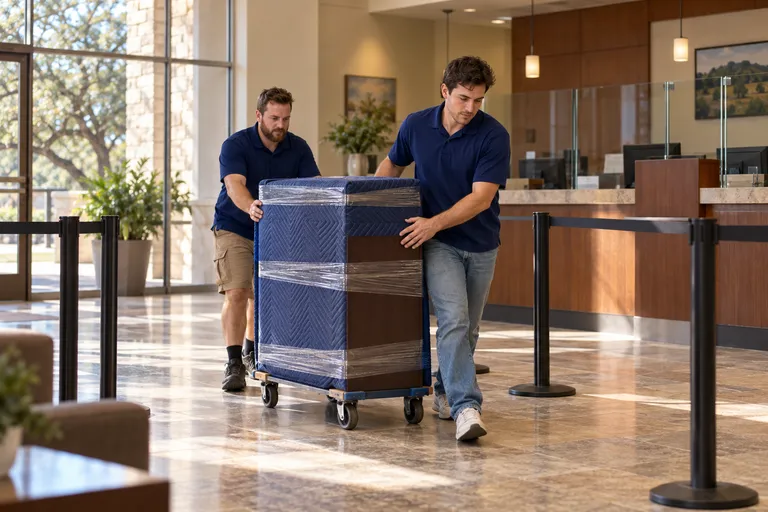 Bank Branch moving in San Antonio: moving crew at work