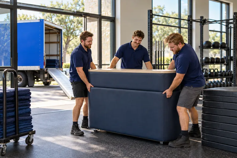 Gym & Fitness Center moving in San Antonio: moving crew at work