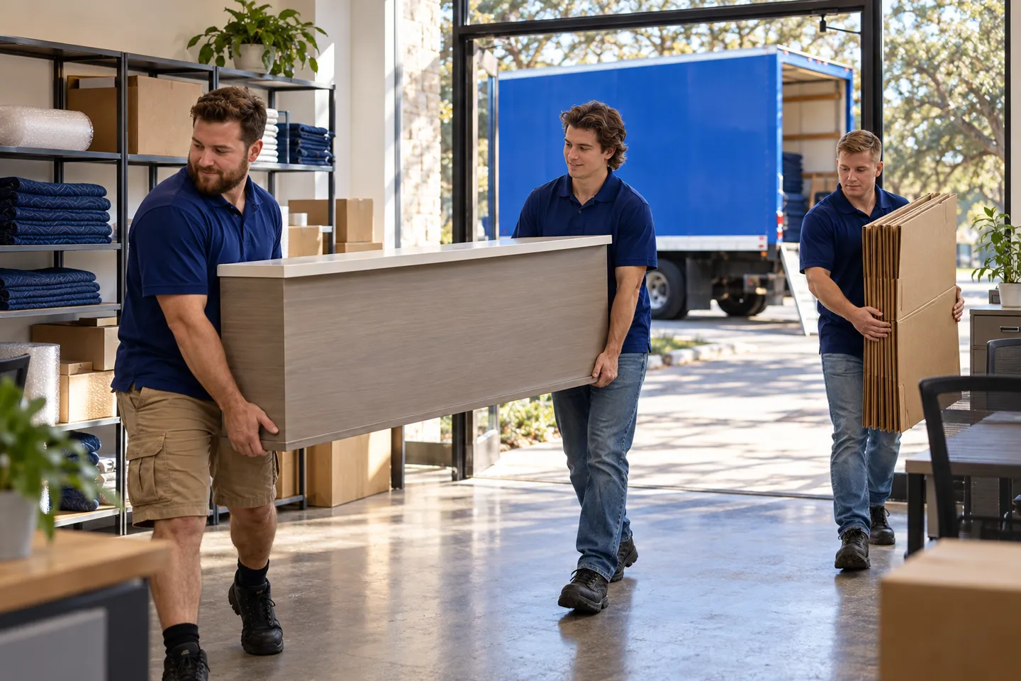 Storage Facility Office moving in San Antonio: moving crew at work