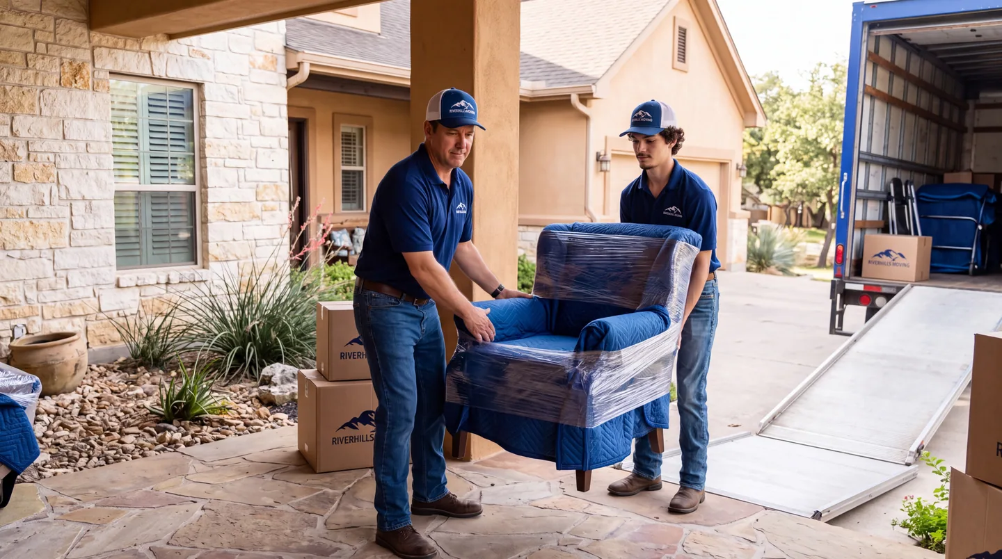 The RiverHills Moving crew standing in front of their moving truck